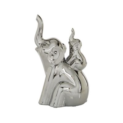 Image showing  Porcelain Elephant Sculpture, 5 in. x 7 in. x 11 in., Silver