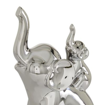 Image showing  Porcelain Elephant Sculpture, 5 in. x 7 in. x 11 in., Silver
