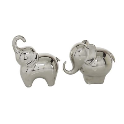 Image showing  Porcelain Contemporary Elephant Sculpture, 6 in. and 7 in., Silver, 2 pc.