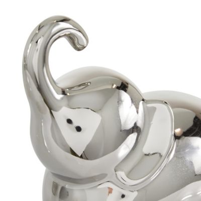 Image showing  Porcelain Contemporary Elephant Sculpture, 6 in. and 7 in., Silver, 2 pc.