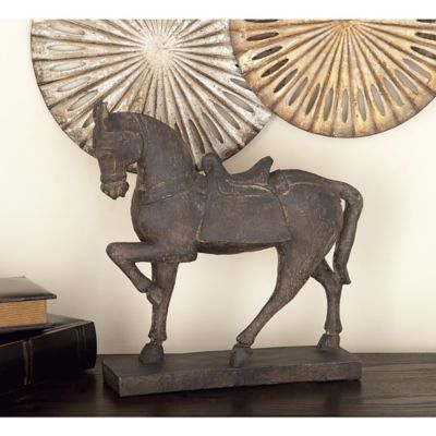 Harper & Willow Brown Polystone Traditional Sculpture, Horse, 15 in. x 14 in. x 4 in.