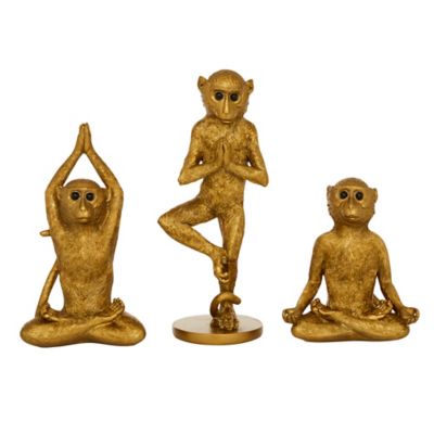 Image showing  3 pc. Gold Polystone Eclectic Monkey Sculptures, 6.75 in., 9 in., 11.25 in.