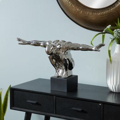 Image showing  Silver Porcelain Traditional Sculpture, Man, 15 in. x 26 in. x 10 in., 96728