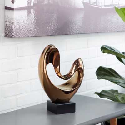 Harper & Willow Copper Porcelain Heart Abstract Sculpture with Black Base, 10 in. x 5 in. x 14 in.