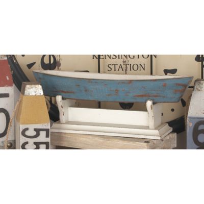 Harper & Willow Blue Wood Coastal Sail Boat Sculpture, 8 in. x 23 in. x 10 in.