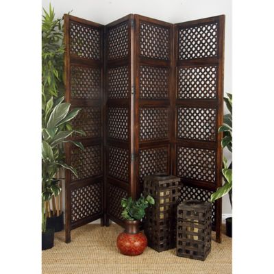 Harper & Willow Mango Wood Traditional Room Divider Screen, 72 in. x 80 in., Dark Brown