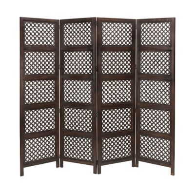 Image showing  Mango Wood Traditional Room Divider Screen, 72 in. x 80 in., Dark Brown