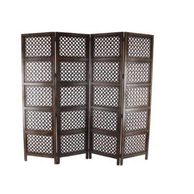 Image showing  Mango Wood Traditional Room Divider Screen, 72 in. x 80 in., Dark Brown