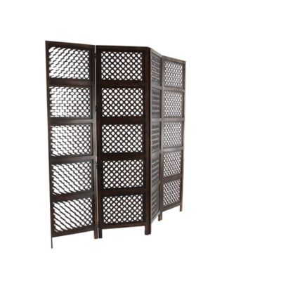 Image showing  Mango Wood Traditional Room Divider Screen, 72 in. x 80 in., Dark Brown