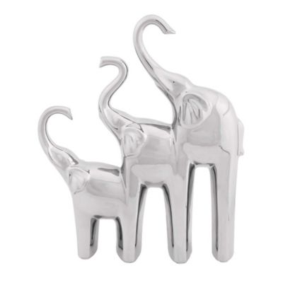 Image showing  Ceramic Contemporary Elephant Sculpture, 14 in. x 11 in. x 2 in., Silver