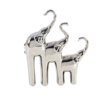 Image showing  Ceramic Contemporary Elephant Sculpture, 14 in. x 11 in. x 2 in., Silver