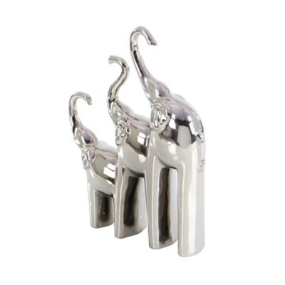 Image showing  Ceramic Contemporary Elephant Sculpture, 14 in. x 11 in. x 2 in., Silver