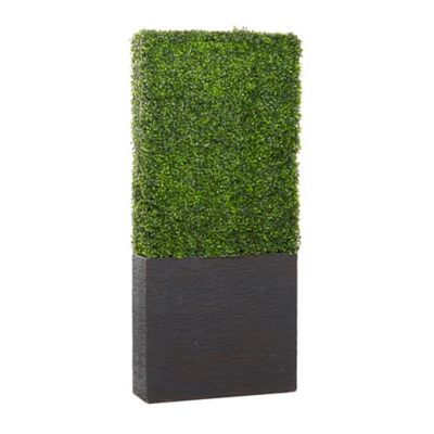 Image showing  29 in. x 66 in. Artificial Green Faux Foliage Tall Boxwood Hedge Topiary with Black Cement Planter Box