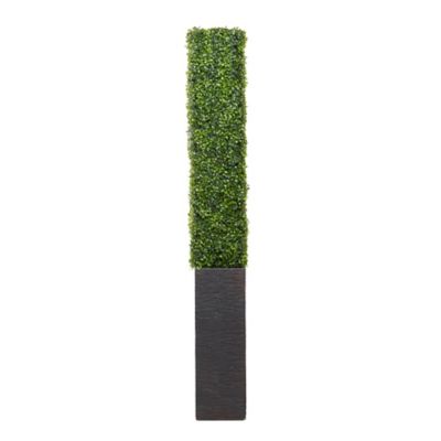 Image showing  29 in. x 66 in. Artificial Green Faux Foliage Tall Boxwood Hedge Topiary with Black Cement Planter Box