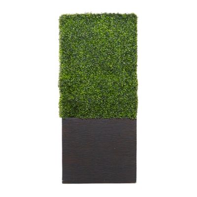 Image showing  29 in. x 66 in. Artificial Green Faux Foliage Tall Boxwood Hedge Topiary with Black Cement Planter Box