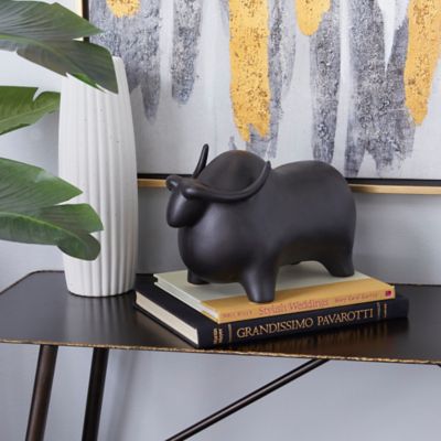 Harper & Willow Black Ceramic Contemporary Sculpture, Bull, 8 in. x 12 in. x 7 in.