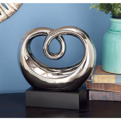 Harper & Willow Silver Ceramic Modern Sculpture, Abstract, 10 in. x 10 in. x 4 in.