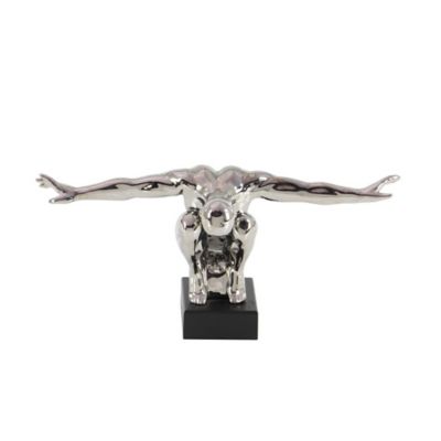 Image showing  Porcelain Traditional Man Sculpture, 8 in. x 17 in. x 5 in., Silver