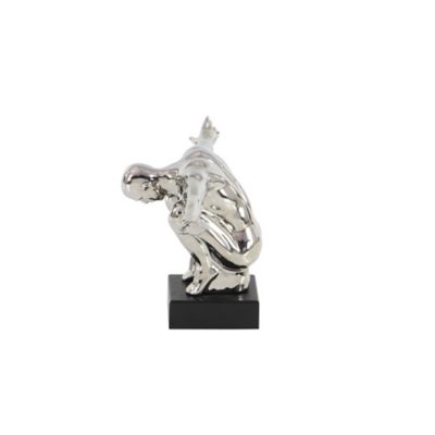 Image showing  Porcelain Traditional Man Sculpture, 8 in. x 17 in. x 5 in., Silver