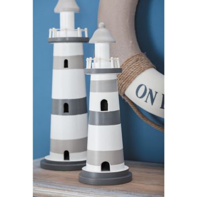 Harper & Willow Gray Wood Light House Sculpture, 4 in. x 4 in. x 13 in.