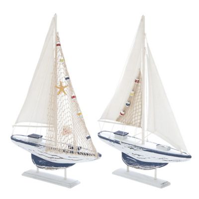 Image showing  Wood Coastal Sailboat Sculptures, 25 in. x 17 in., White, 2 pc.