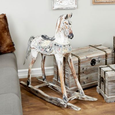 Harper & Willow White Wood Vintage Horse Sculpture, 39 in. x 40 in. x 10 in.