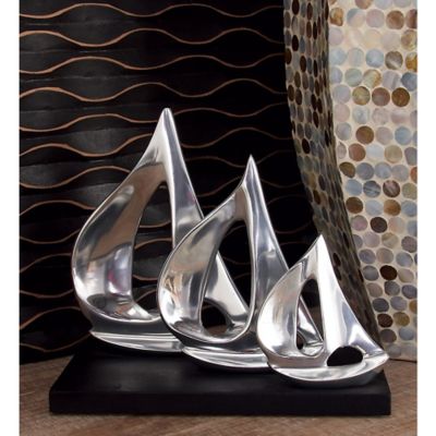 Harper & Willow Aluminum Coastal Sailboat Sculpture, 9 in. x 11 in. x 5 in., Silver