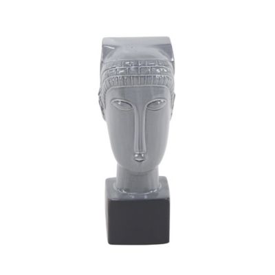 Image showing  Eclectic Gray Stoneware Woman Head Sculpture, 12 in. x 4 in. x 5 in.