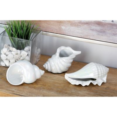 Harper & Willow 3 pc. White Porcelain Coastal Seashell Sculpture Set, 8 in., 7 in., 6 in.