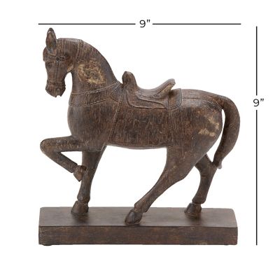 Image showing 8 th Harper & Willow Traditional Polystone Standing Horse Table Sculpture, 9 in. x 9 in. x 3 in., Brown