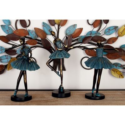Harper & Willow Polystone Traditional Dancer Sculptures, 13 in., 12 in., 11 in., Teal, 3 pc.