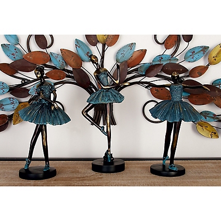 Harper & Willow 3 pc. Teal Polystone Traditional Dancer Sculptures, 13 in., 12 in., 11 in.