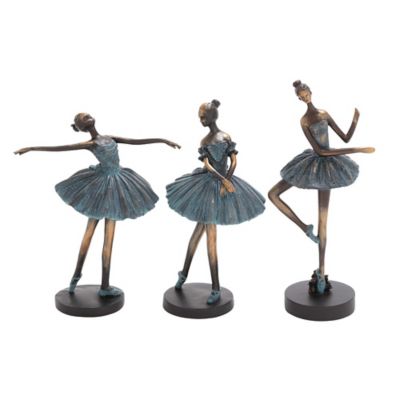 Image showing  Polystone Traditional Dancer Sculptures, 13 in., 12 in., 11 in., Teal, 3 pc.