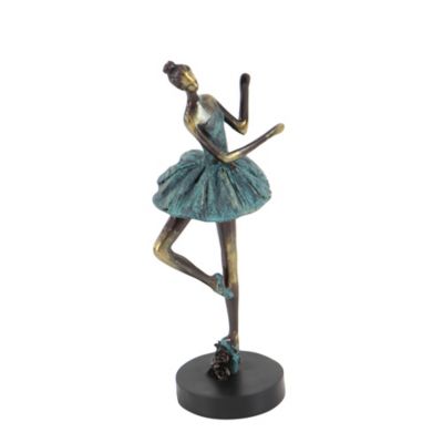 Image showing  Polystone Traditional Dancer Sculptures, 13 in., 12 in., 11 in., Teal, 3 pc.