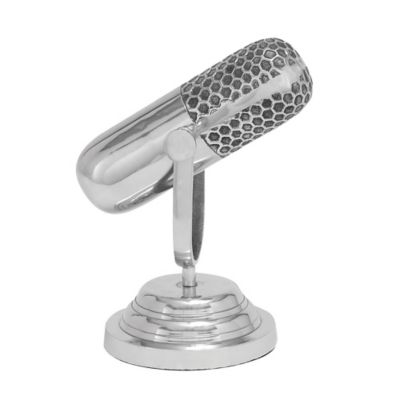Image showing  Aluminum Traditional Microphone Sculpture, 9 in. x 9 in. x 6 in., Silver