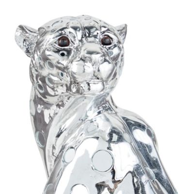 Image showing  Polystone Eclectic Leopard Sculpture, 23 in. x 13 in. x 10 in., Silver