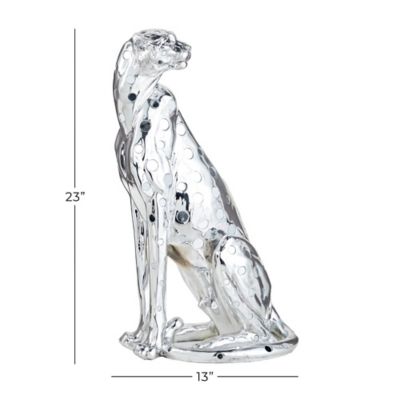 Image showing  Polystone Eclectic Leopard Sculpture, 23 in. x 13 in. x 10 in., Silver