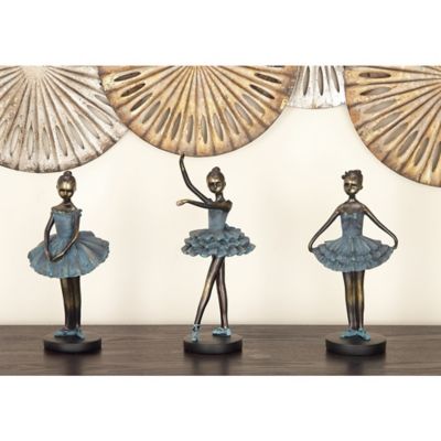 Harper & Willow 3 pc. Teal Polystone Traditional Dancer Sculptures, 6 in. x 12 in.