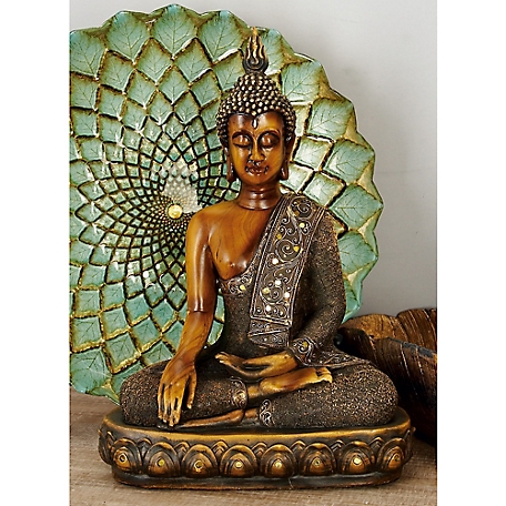 Harper & Willow Brown Polystone Sculpture, Buddha, 15 in. x 12 in. x 6 in.