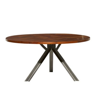 Image showing  Brown Wood Industrial Coffee Table with Grey Metal Tripod Base 36" x 36" x 17"