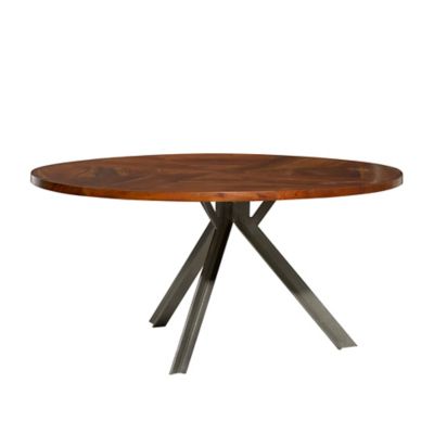 Image showing  Brown Wood Industrial Coffee Table with Grey Metal Tripod Base 36" x 36" x 17"
