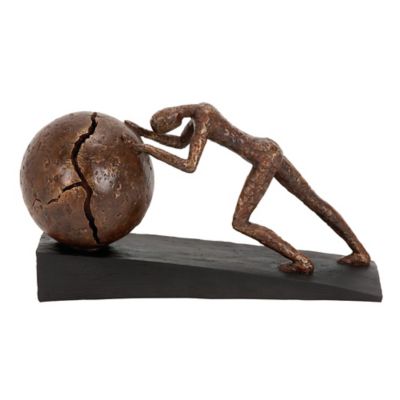 Image showing  Abstract Sisyphus Human Figurine Sculpture, 5 in. x 15 in. x 8 in., Brown