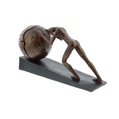 Image showing  Abstract Sisyphus Human Figurine Sculpture, 5 in. x 15 in. x 8 in., Brown