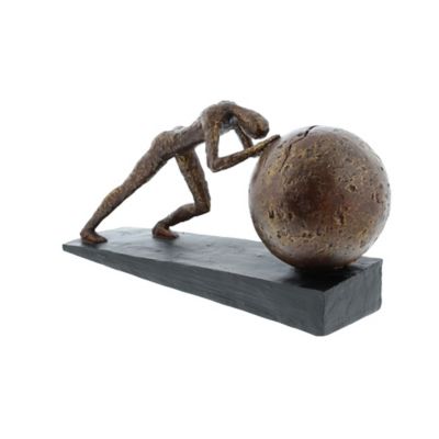 Image showing  Abstract Sisyphus Human Figurine Sculpture, 5 in. x 15 in. x 8 in., Brown