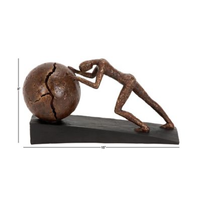 Image showing 6 th Harper & Willow Abstract Sisyphus Human Figurine Sculpture, 5 in. x 15 in. x 8 in., Brown