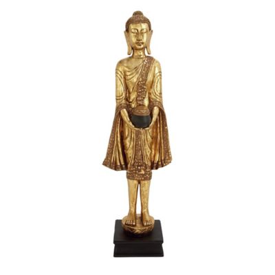 Image showing  Standing Buddha Statue, 16 in. x 11 in. x 54 in., Gold