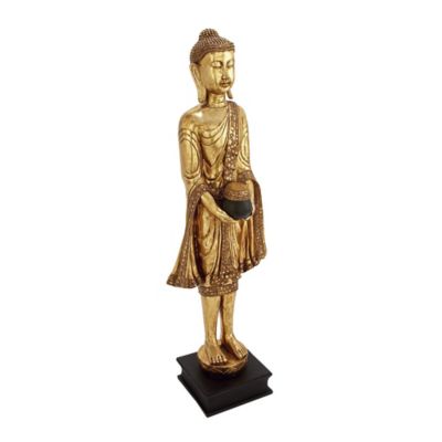 Image showing  Standing Buddha Statue, 16 in. x 11 in. x 54 in., Gold