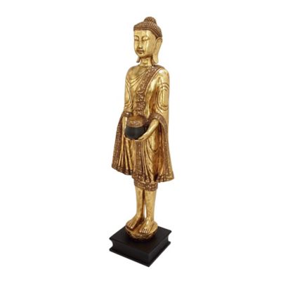 Image showing  Standing Buddha Statue, 16 in. x 11 in. x 54 in., Gold