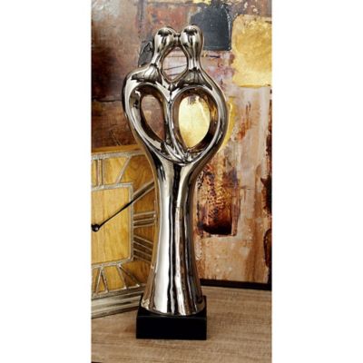 Harper & Willow Traditional Silver Porcelain Stylized Abstract, Couple Sculpture, 19 in. x 6 in. x 4 in.