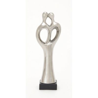 Image showing  Traditional Silver Porcelain Stylized Abstract, Couple Sculpture, 19 in. x 6 in. x 4 in.